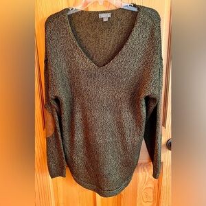 Cupcake Army Green Marled V-Neck Sweater Elbow Patches Preppy Dark Academia SZ L